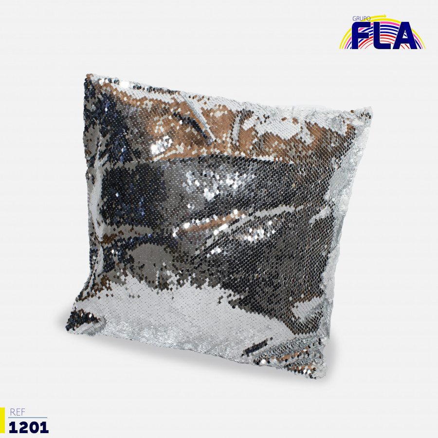 Funda Para Cojin  De Sublimacion Lentejuelas  Plateado Sin Relleno(lr)
